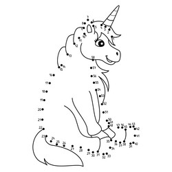 dot to sitting unicorn isolated coloring page Vector Image