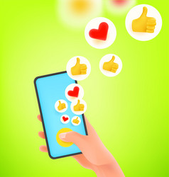 man pressing button on smartphone using social vector image
