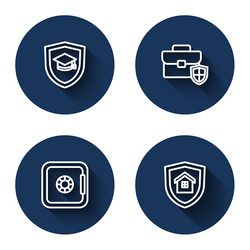 Set line graduation cap with shield briefcase vector