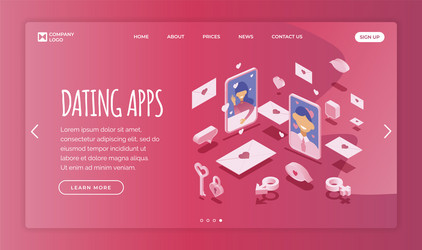 Dating application landing page template smiling vector