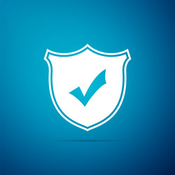 Shield with check mark icon on blue background vector