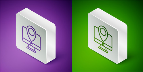 isometric line computer monitor and folded map vector image