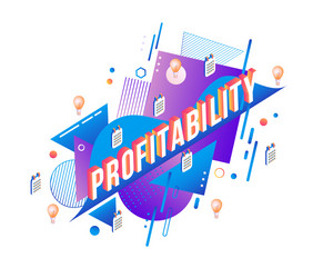 Profitability isometric text design on abstract vector