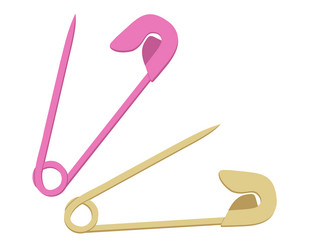 two colored opened safety pins golden and pink vector