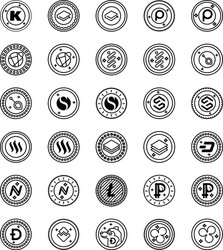 Bitcoin and cryptocurrency line icons pack vector