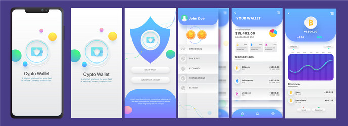 Crypto wallet mobile app ui kit including like vector