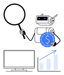 robot holding magnifying glass and coin with graph vector image