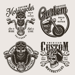 Monochrome Motorcycle Badges - Skull & Tools Vector Image