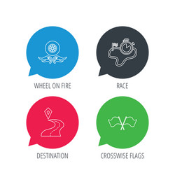 race flags timer and destination pointer icons vector image