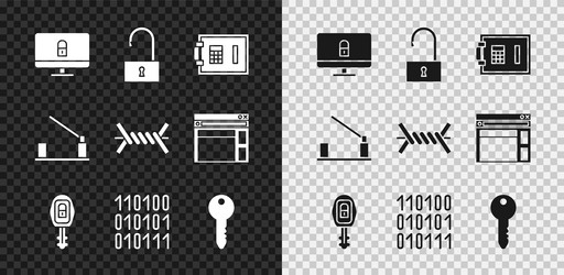 Set lock on computer monitor open padlock safe vector