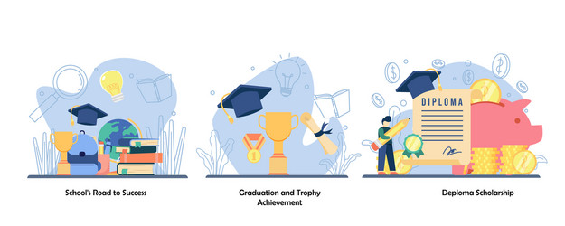 Schooling academic achievement reward icon set vector