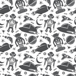 seamless pattern with robots spaceships and planet vector