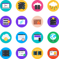 web hosting icons in modern flat rounded style vector