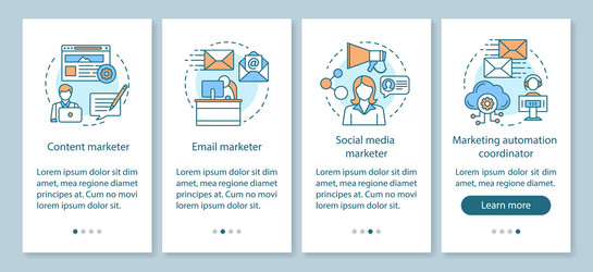 digital marketing specialties onboarding mobile vector