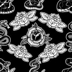 seamless pattern with snakes and roses design vector