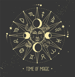 Zodiac Astrology Wheel - Magic & Space Vector Image