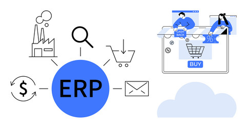erp system integration with e-commerce vector image