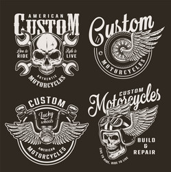 Monochrome Motorcycle Logos - Skull & Wrench Vector Image