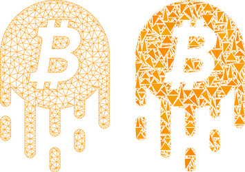 polygonal network mesh melting bitcoin and mosaic vector image
