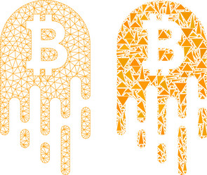 polygonal 2d mesh melting bitcoin and mosaic icon vector image