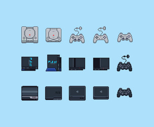 Pixel art classic retro video game play console vector