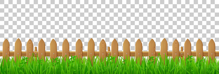 Wooden picket fence and green grass backyard vector