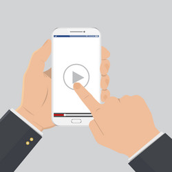 hand pointing to play button on a smartphone vector image