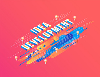 Idea development isometric gradient text design vector