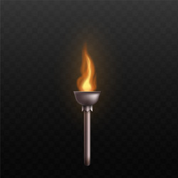 Medieval metal torch with burning fire isolated vector