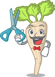 barber character parsnip root with leaf cartoon vector image