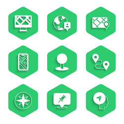 set push pin map marker with human route vector image