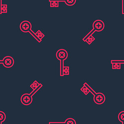red line old key icon isolated seamless pattern vector image