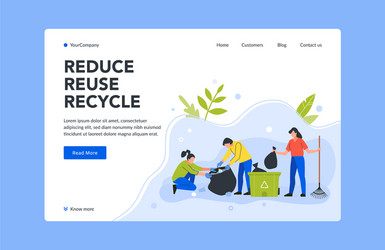 Reduce reuse and recycle trash landing page vector