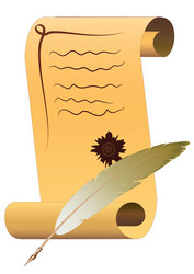 Scroll of parchment with feather ink pen vector