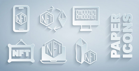 set laptop with art store app binary code nft vector image