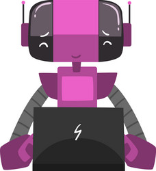 friendly robot sitting in front computer cute vector image