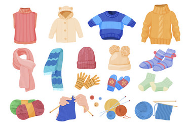 collection comfortable knitted things vector