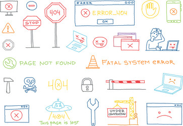 Hand drawn set 404 system error page not found vector