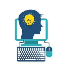 head bulb computer icon think and idea design vector