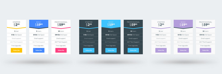 Pricing table design template for websites vector