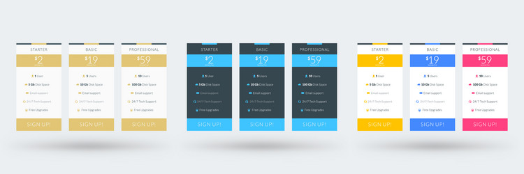 Pricing table design template for websites vector