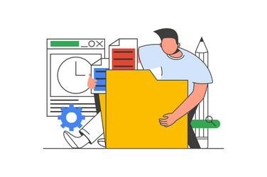 content manager outline web concept with character vector image