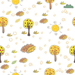 Cute pattern with trees and clouds hand drawn vector