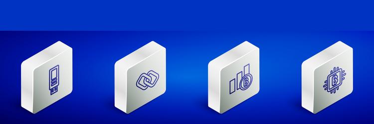 set isometric line usb flash drive chain link vector image