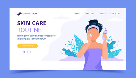 Skin care routine landing page woman using vector