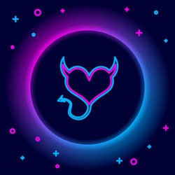 glowing neon line devil heart with horns vector