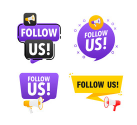 megaphone label set with text follow us vector image