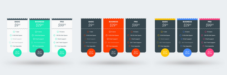 Pricing table design template for websites vector
