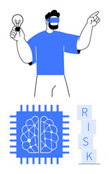 man in vr headset with lightbulb ai circuit vector image