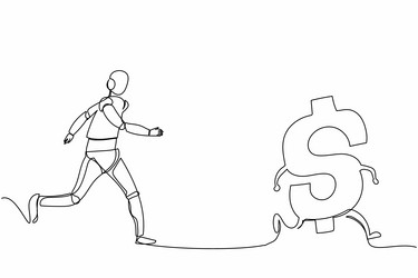 Single one line drawing robot run chasing Vector Image